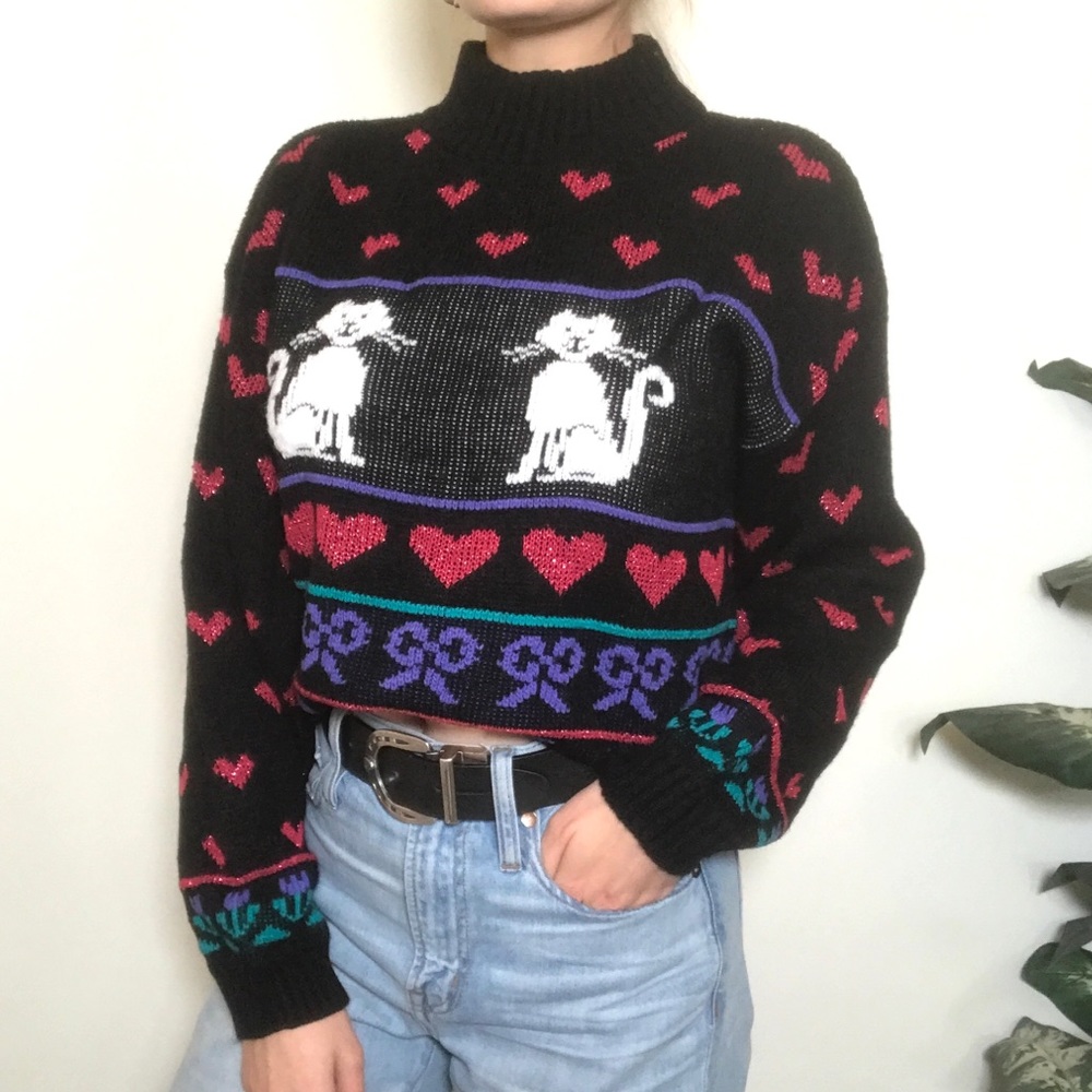 Vintage ADELE KNITWEAR Cat Lover Knit Sweater
